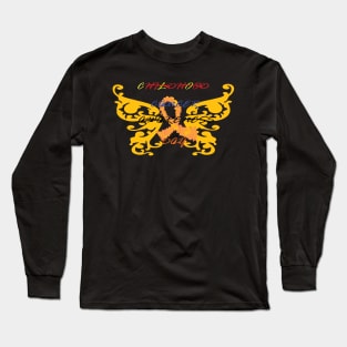 Gold Ribbon, Gold Butterfly Long Sleeve T-Shirt